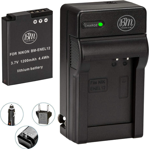 BM Premium EN-EL12 Battery and Charger for Nikon Coolpix A1000 B600 W300 A900 AW100 AW110 AW120 AW130 Cameras