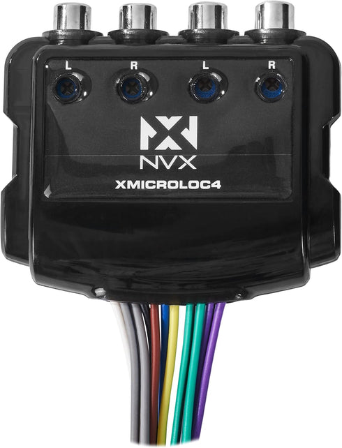 NVX XMICROLOC4 | 600W 4-Channel Speaker Cable to RCA Adjustable Line Output Converter with Remote Turn On Trigger
