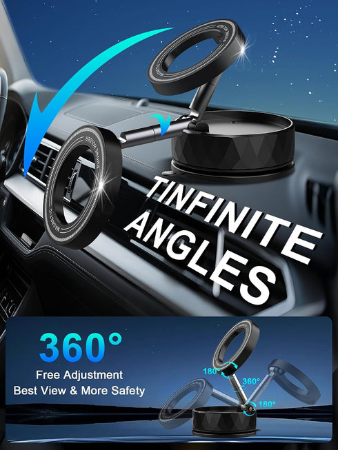 Bensejk 360Adjustment, 12-17(Black) Vacuum Magnetic Phone Holder, Magnetic Phone Holders for Car, Suction Cup & Strong