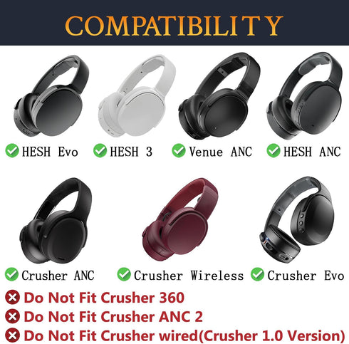 SOULWIT Cooling Gel Earpads Cushions Replacement for Skullcandy Hesh 3/ANC/Evo & Crusher Wireless/ANC/Evo & Venue ANC