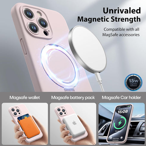 CellEver iPhone 15 Pro Max Case - Slim Magnetic Silicone, Military Grade, MagSafe Compatible, Durable Kickstand, Chalk