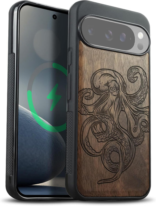 Carveit Magnetic Wooden Case for Pixel 10 Pro Google 10 Pro Case, Wood