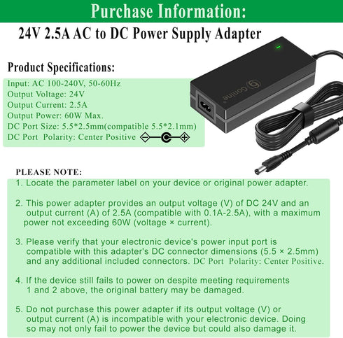 Gonine 24V 2.5A DC24V HM45C HW-F350, 24Volt 24Vdc 100-240V 24V 2.5A 8 Power Supply Adapter, fit for Samsung SoundBar