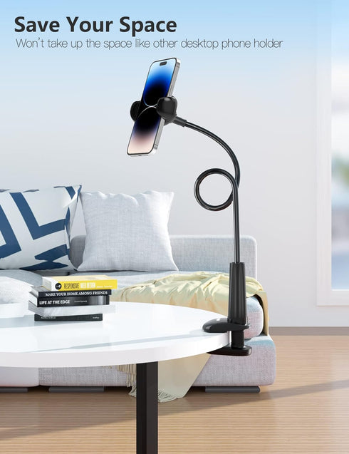Tryone Gooseneck Phone Holder Stand for Bed, Flexible Arm Adjustable Mount Clamp for iPhone 14 Pro Max, Samsung, Other