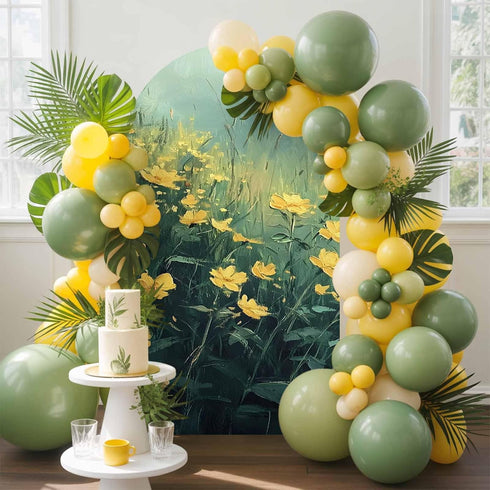 Jnbasdffb 7.2 Spring Floral Wedding Arch Cover,Stretchy Spandex Arch Backdrop Stand Covers FT,Green Botanical Modern