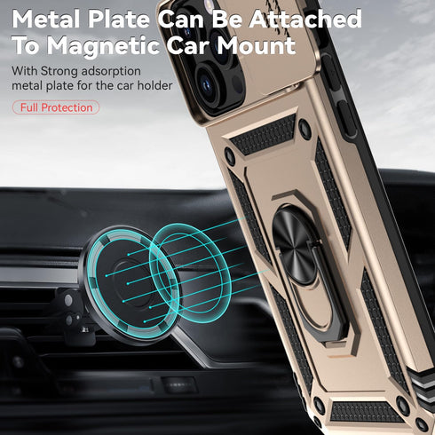 Hitaoyou iPhone 15 Pro Case with Camera Cover & Kickstand, Military Grade Shockproof Heavy Duty Protective Case