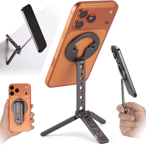 SHINEWEE Ultra-Compact Magnetic Tripod for iPhone | Foldable Hook Design, 20 N52 Magnets,
