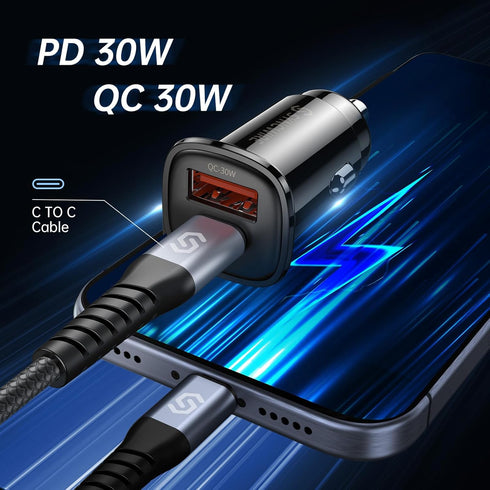 Syncwire USB C Car Charger 60W with PD 30W & QC 30W Fast Charging Adapter and 5FT Type C Cable for Samsung S23/S22,