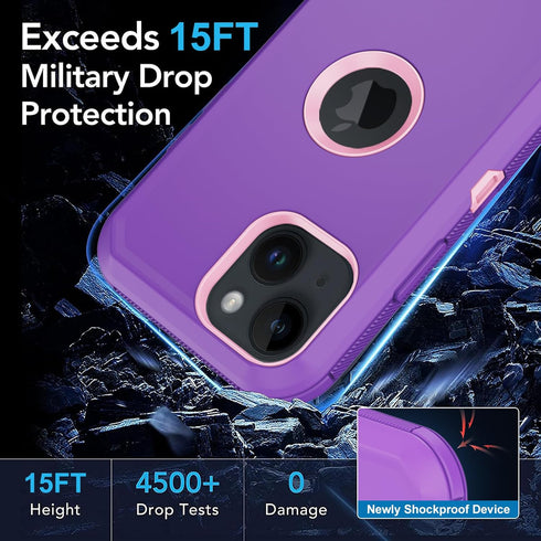 Shop iPhone 15 Plus Case - Heavy Duty, Full Body Rugged, Built-in Screen Protector, Shockproof, Dustproof, 6.7”