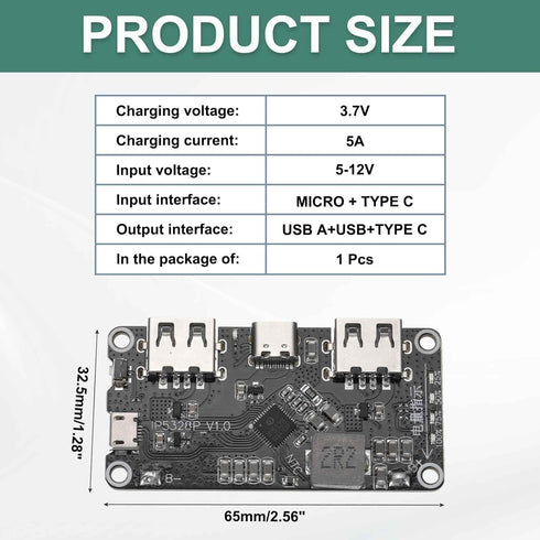 MECCANIXITY IP5328P 3.7V 5V-12V 18W 5A 18650 Bi-Directional Fast Charging Module, to Step Up Power Bank Board Quick