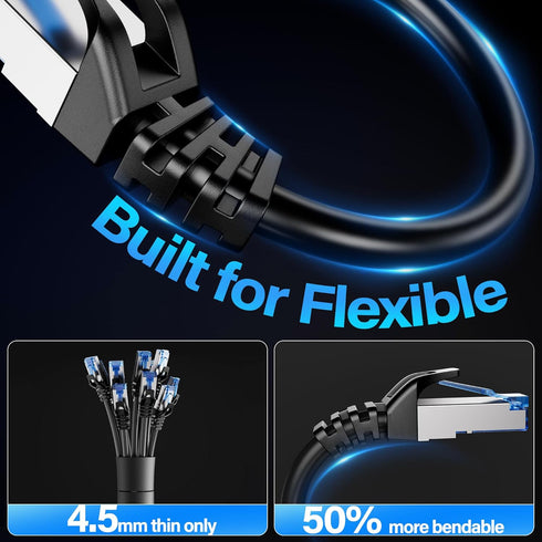 TuokaJu Cat6A 10Gbps 50 6, 28AWG Cat6 6a Ethernet Cable Shielded ft, Slim Shielded (F/UTP) Ethernet Cable Cat Flexible