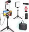 Smartphone Video Vlogging Kit with LED Light, Phone Holder, Microphone, Tripod, Carry Bag for iPhone/Android
