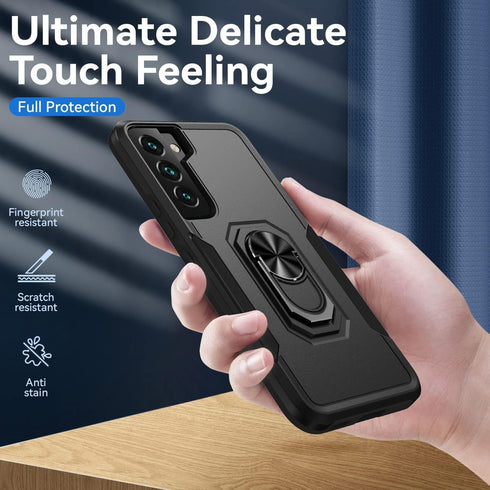 Heavy Duty Shockproof Full Body Phone Cover for Samsung Galaxy S22 with Screen Protector, Built-in Finger Ring Kickstand