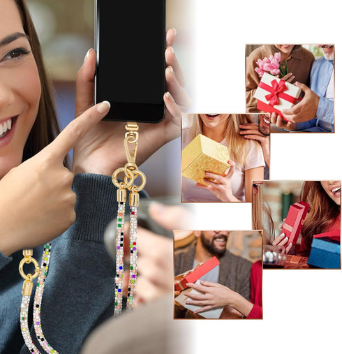 Layered Crystal Phone Crossbody & Wrist Lanyard - Anti-Theft Design for Women