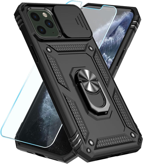 SunStory Military-Grade Case for iPhone 11 Pro Max with HD Screen Protector, Slide Camera Cover & Kickstand, Black