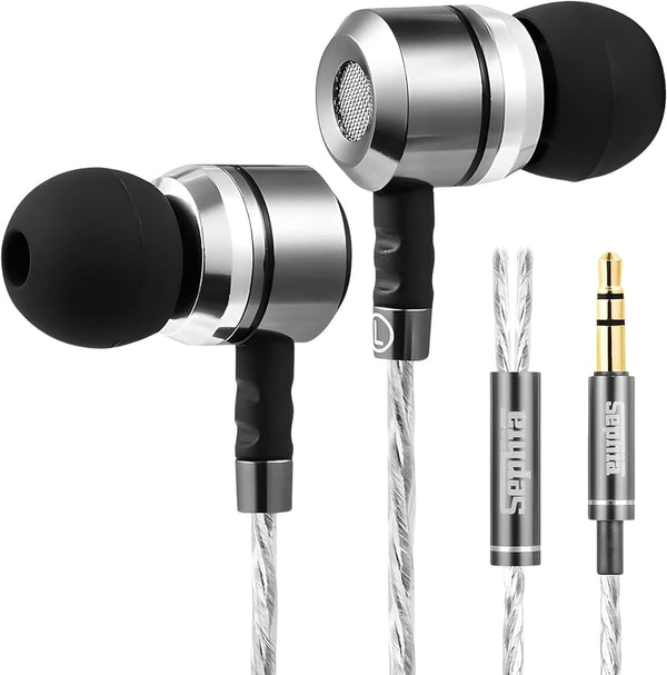 Sephia SP3060 Wired Headphones: HD Bass, Lightweight Aluminum, In-Ear Design, S/M/L Tips, Earphone Case, 3.5mm Cord.