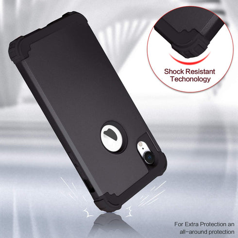 IDweel iPhone XR Case with Tempered Glass Screen Protector, 3 in 1 Shockproof Slim Hybrid Heavy Duty Cover, Black