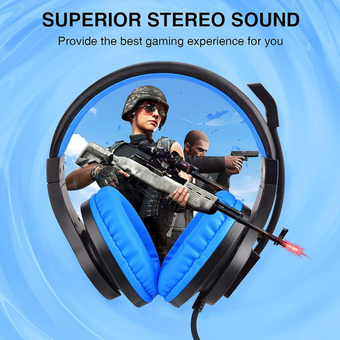 ShinePick Kids Over-Ear Gaming Headphones with Microphone and Volume Control for Kids Teens Online School (Blue)