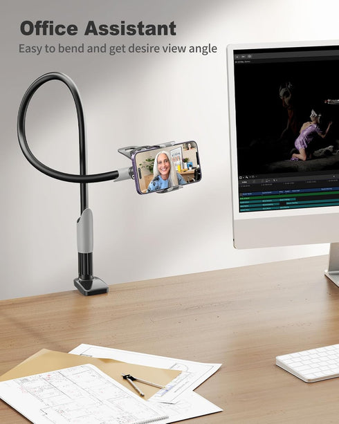 SAIJI Gooseneck Bed Phone Holder, Flexible Long Arm Phone Mount for Desk, Clip Bracket Clamp Stand for 4.0-6.5'' Mobile