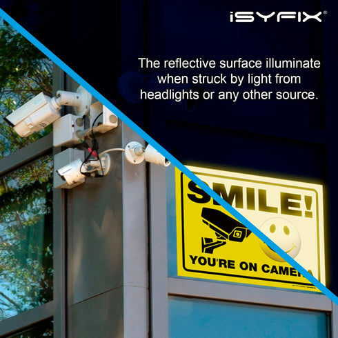 iSYFIX Smile You're on Camera Reflective Stickers for Business - 2 Pack 14x10 Inch - UV Protection, Fade Resistance