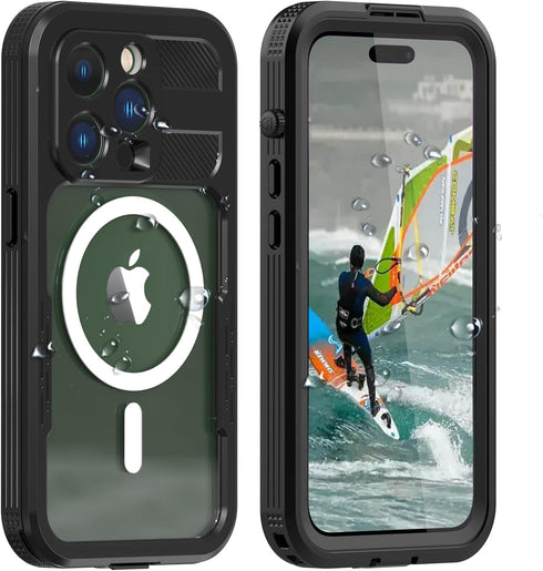 iPhone 14 Pro Max Waterproof Case with Screen Protector, Heavy Duty Protection Magnetic Case, Black