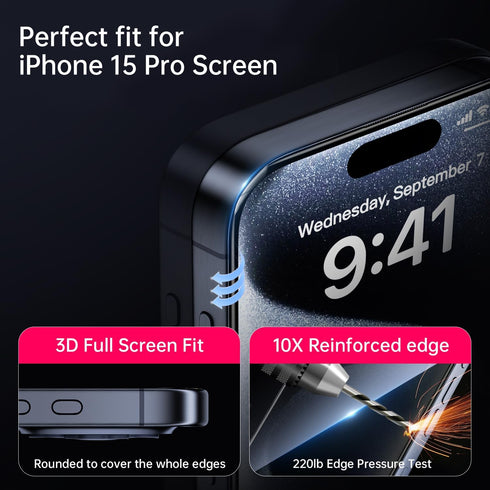 X-it 2-Pack Privacy Screen Protector for iPhone 15 Pro (6.1"), 9H+ Tempered Glass, Auto-Dust Removal, Military Grade