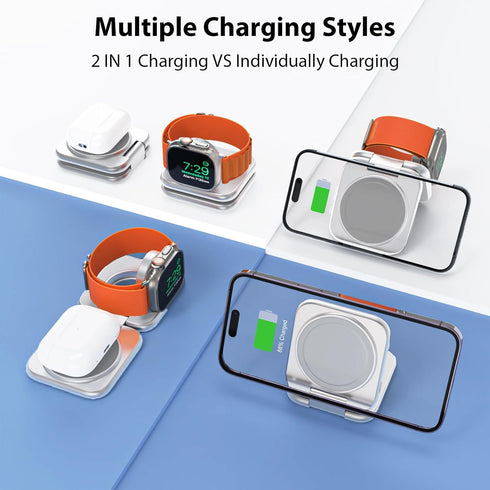 Foldable 2 in 1 Magnetic Charging Station for Apple, Aluminum Alloy Wireless Travel Charger Stand for iPhone 15/14/13