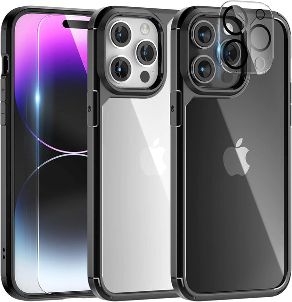 TAURI 5 in 1 Black Case for iPhone 14 Pro Max, Military-Grade Drop Protection, Slim Shockproof Phone Lanyard Case