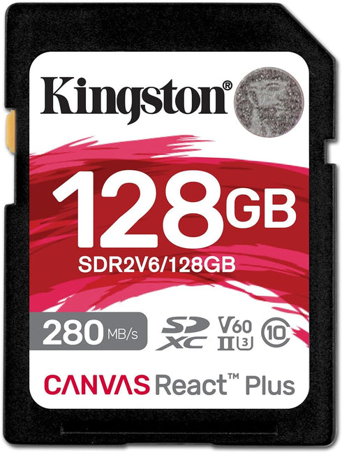 Kingston Canvas React Plus V60 SD 128GB - SDXC UHS-II 280R/100W U3 V60 for Full HD/4K