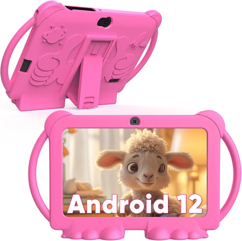 Kids Tablet 7 inch, Android 12 Tablet for Kids, 4GB RAM 32GB ROM, 512GB Expansion, with Parental Control, Pink