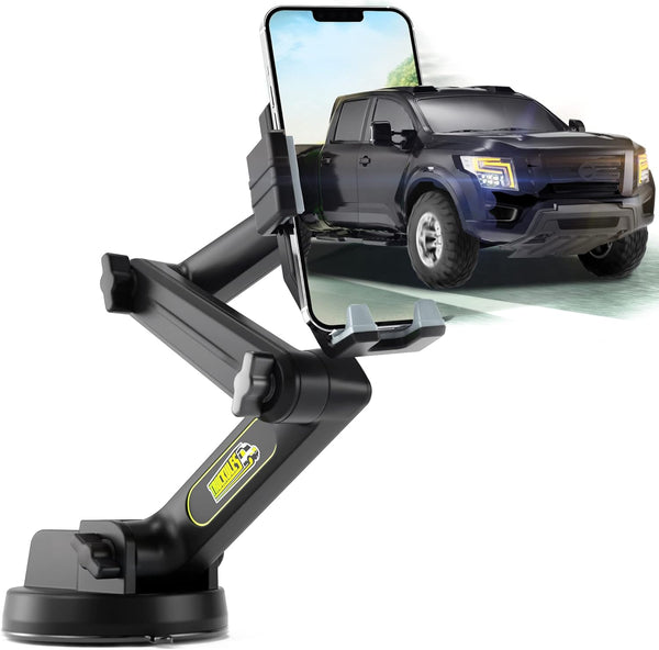 Heavy Duty Truck Phone Holder Mount, 16.9 inch Long Arm, Super Suction Cup for iPhone & Samsung, Gray Pickup Truck