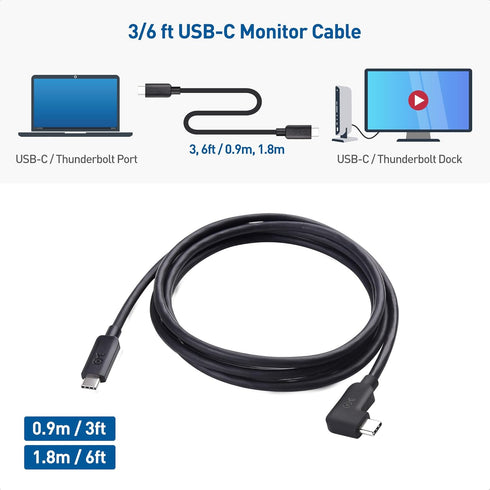 Cable Matters 20Gbps Right Angle USB C Cable 6ft, 240W Power Delivery, 8K 30Hz & 4K 120Hz Video, Black - 1.8m/6ft