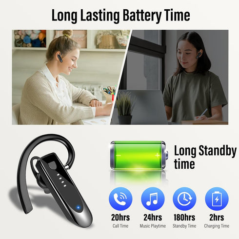 20Hrs 5.4 Headset, 180 Headset Atheewon Bluetooth Earpiece, Wireless Handsfree with Noise Cancelling Mic, Call Time