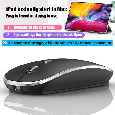 Rechargeable Bluetooth Mouse, Black, 450mAh Battery, 3 DPI Levels, Skin-Friendly