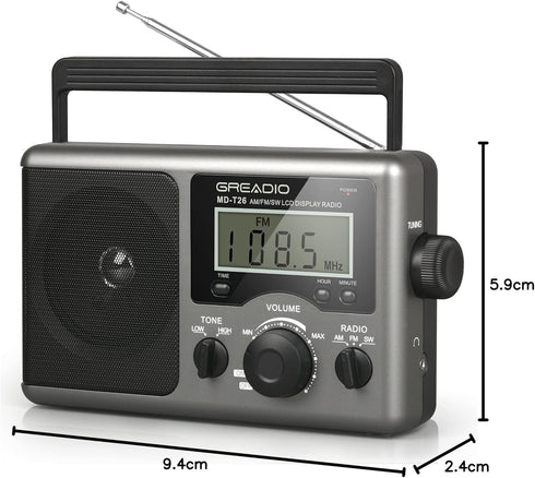 Greadio Portable Shortwave Radio with Best Reception, AM FM Transistor, Battery Operated, Big Speaker
