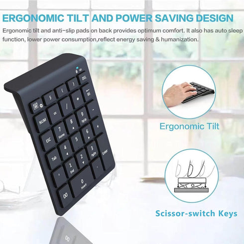 Bluetooth Number Pad for Laptop, Wireless Numeric Keypad, 28 Keys Numpad for Laptop, MacBook Air/Pro, iMac, Surface Pro