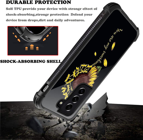 Samsung Galaxy S22 Case Compatible, Yellow Dragonfly Sunflower Pattern Design, Shockproof Anti-Scratch Hard PC Back