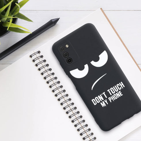 kwmobile TPU Silicone Case Compatible with Samsung Galaxy A03s - Case Soft Cover - Don't Touch My Phone White/Black