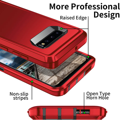 Heavy Duty Case for Galaxy S10, Shockproof Dust/Drop Proof 3 Layers Full Body Protection Rugged Cover, Red/Black