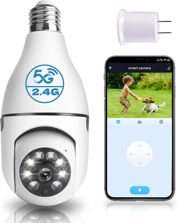 MCJ 2K / 3MP Light Bulb Security Camera - 5G & 2.4G WiFi Wireless Indoor Outdoor 360 Camera with Color Night Vision