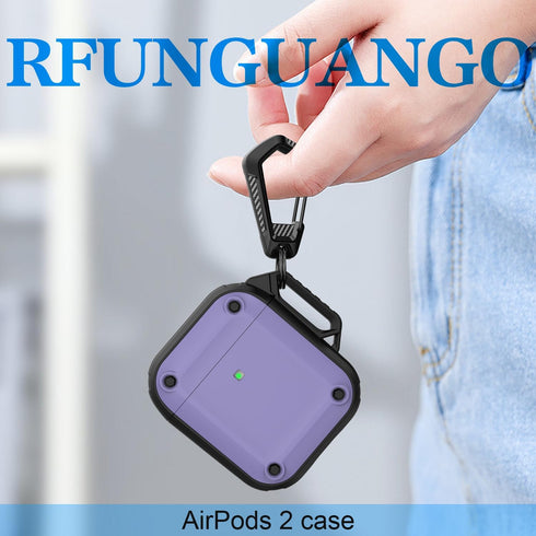 RFUNGUANGO Military Grade Anti-Fall AirPods Case Cover, Soft TPU Shock-Absorbing with Keychain and Cleaning Kit - Purple