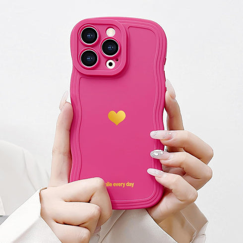 Cute Heart Simple Wave Frame Case for iPhone 13 Pro, Aesthetic Design Solid Color TPU Silicone Slim Cover (Rose Red)