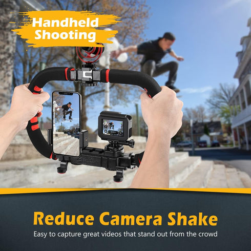 Zeadio Camera Smartphone Stabilizer, Handheld Video Rig for All Cameras, Camcorders, Action Cameras, Smartphones