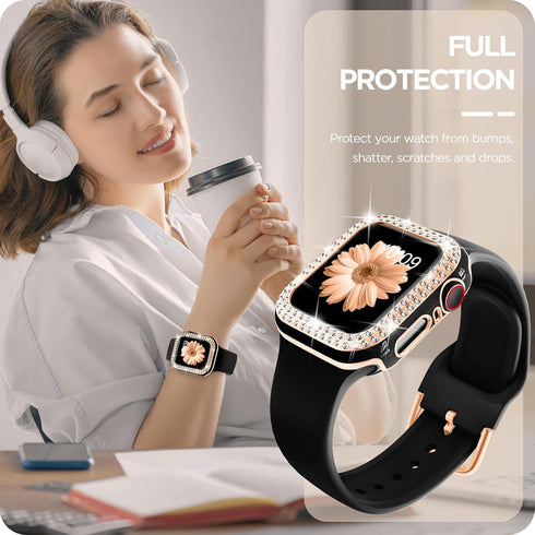 DABAOZA Compatible Apple Watch Bands 40mm with Bumper, Bling Glitter Women Silicone Soft Strap for iWatch (Black