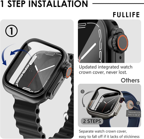 Ultra Look - Fullife 2 in 1 Apple Watch Case Series 9 45mm, Waterproof Screen Protector, Full Protective Bumper (Black)