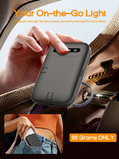 GLOUEN 3 10 Selfie Light Rechargeable Phone Light Clip with Digital Display, Light Modes & Brightness Levels