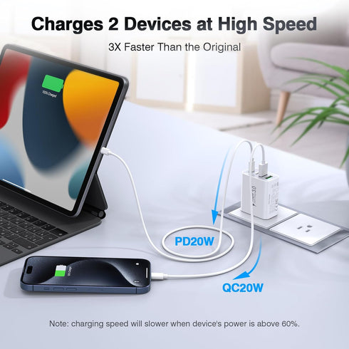 40W USB C Charger Cube, 2-Pack Wall Plug Fast Charging Block, Multiport Power Adapter for iPhone 15/14/13/12/11
