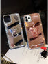 LUVI Bling Diamond Glitter Mirror Case for iPhone 12/iPhone 12 Pro 6.1 inch with Bear Ring Holder Kickstand, Rose Gold