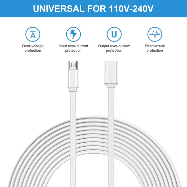 Sumind 10 ft Micro USB Extension Cable (4 Pcs) - Female to Male, Compatible with Wireless Security Cameras, White.