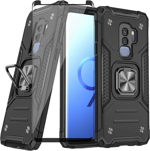 Asuwish Samsung Galaxy S9 Plus Phone Case with Tempered Glass Screen Protector, Hybrid Protective Cover with Ring